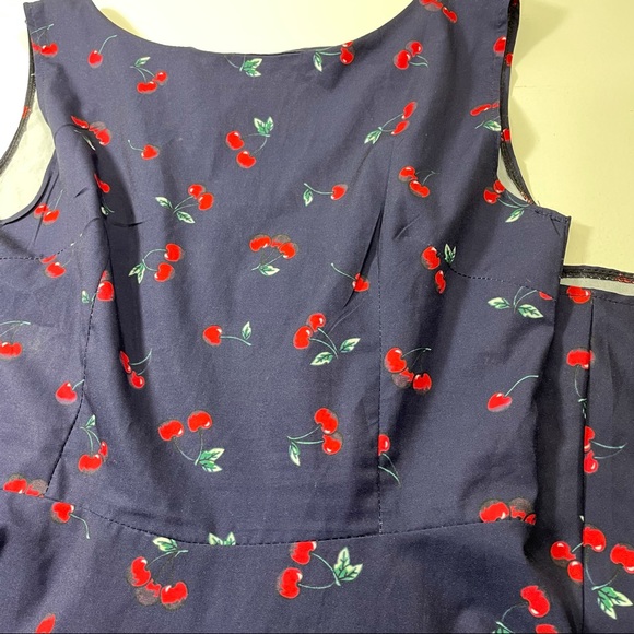 Navy Cherry Print Fit and Flare Pinup Swing Dress Medium? - Picture 4 of 7
